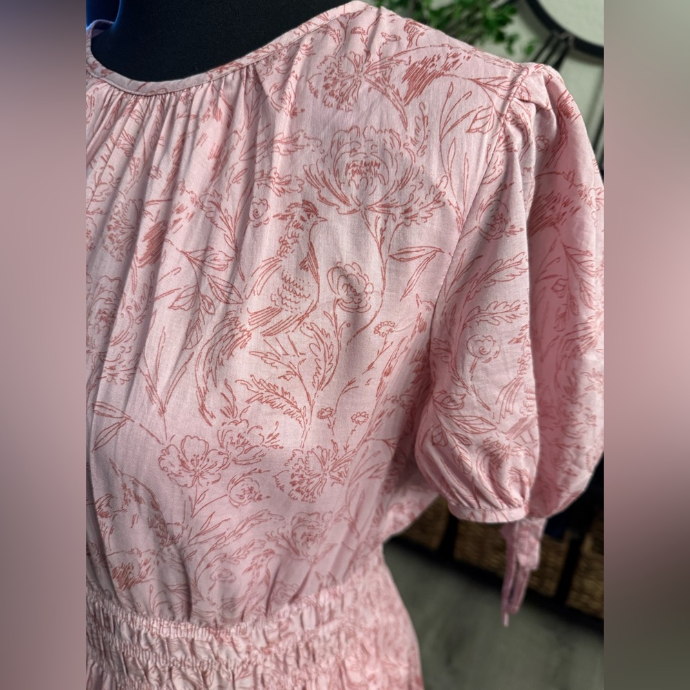 Gal Meets Glam Giselle Pink Smocked Tiered Midi Dress - Size 12 - Picture 2 of 10